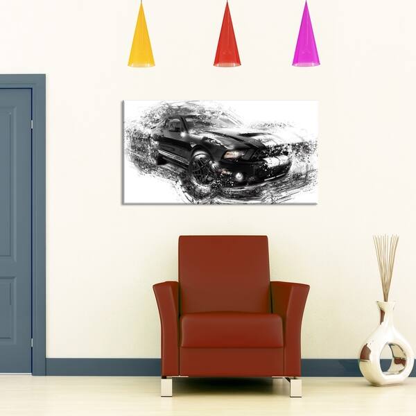 Design Art 'Black and White Muscle Car' Canvas Art Print - Overstock ...