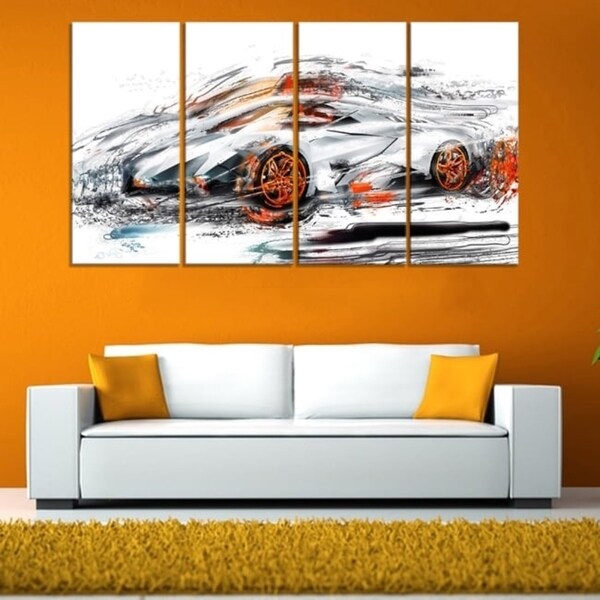 Modern Super Car' 4-piece Gallery-wrapped Canvas