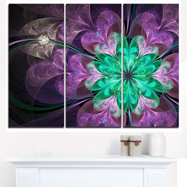 Glittering Purple Green Fractal Flower - Large Floral Canvas Art Print