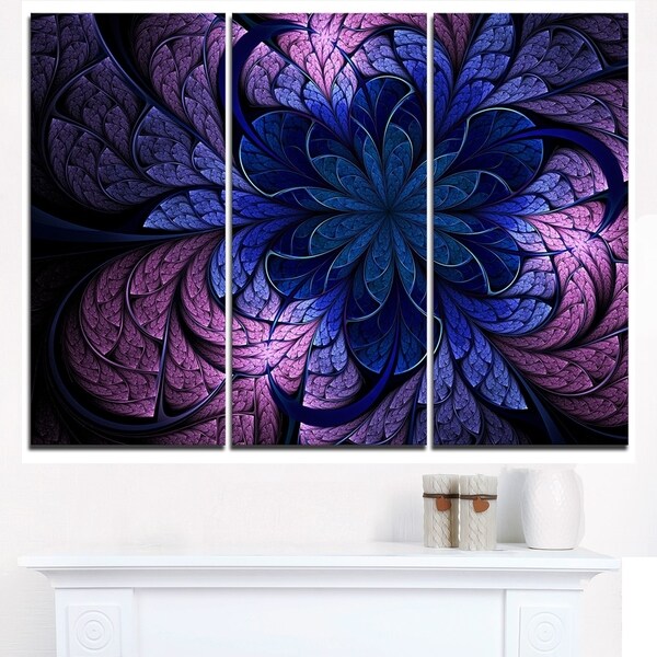 Blue Purple Digital Art Fractal Flower - Large Floral Canvas Art Print