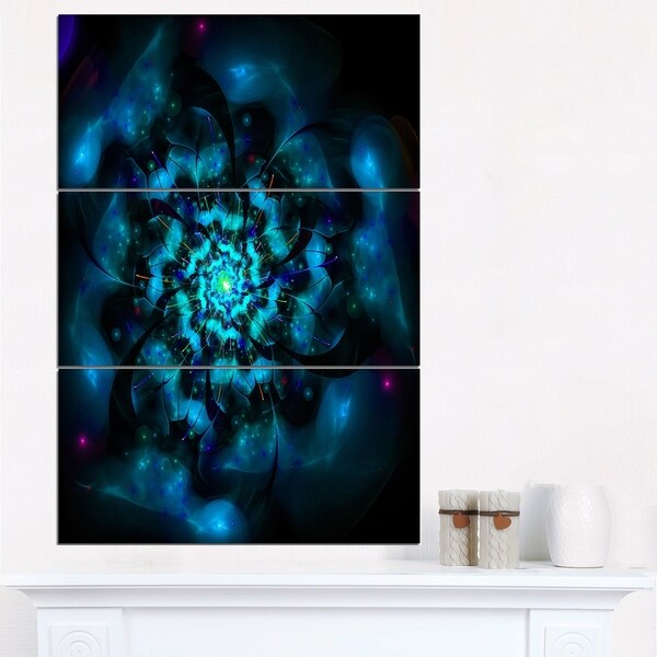 Perfect Fractal Flower in Black and Blue - Floral Canvas Artwork Print