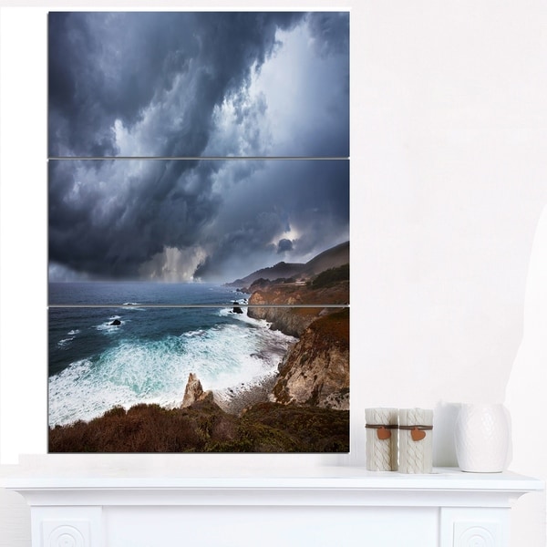 Heavy Blue Clouds and Waves - Modern Beach Canvas Art Print