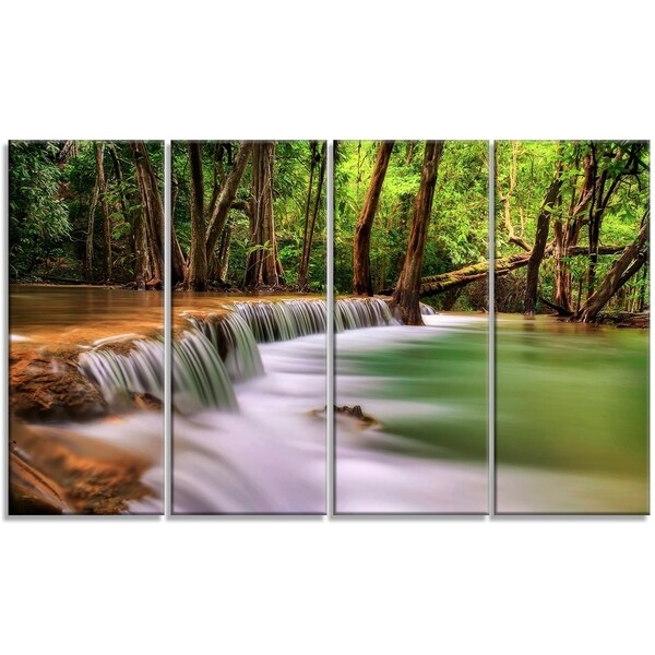 Designart - Secodn Level Erawan Waterfall - 4 Panels Photography Canvas Print