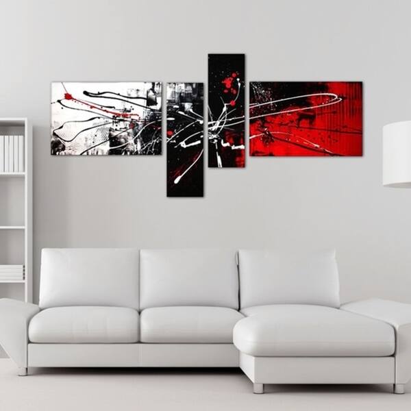 Abstract Red Black & White' 4-piece Hand Painted Canvas Art - Bed Bath ...