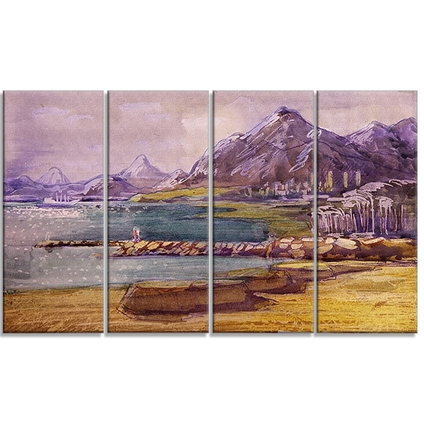 Designart - Purple Hills - 4 Piece Landscape Canvas Art Print