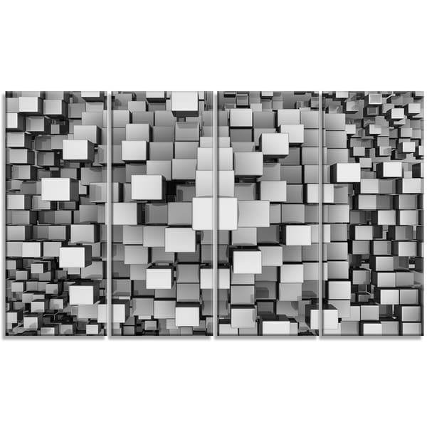 Designart - Black and Grey Cubes -4 Panels Contemporary Canvas Art Print