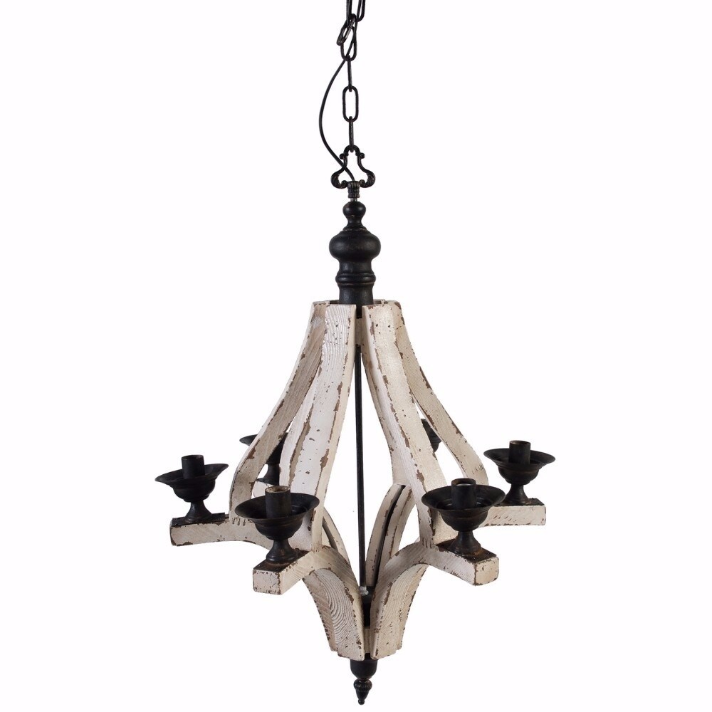 Solid 6-Light Washed-Wood Chandelier, White and Black - Chandeliers For Bedrooms by Overstock.com