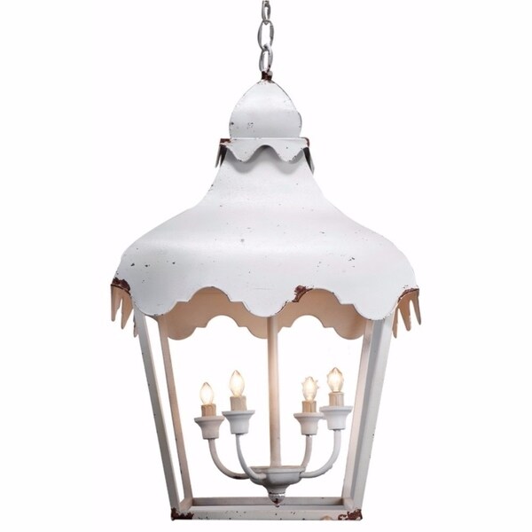 Cottage Shaped 4- Light Metal Chandelier, White