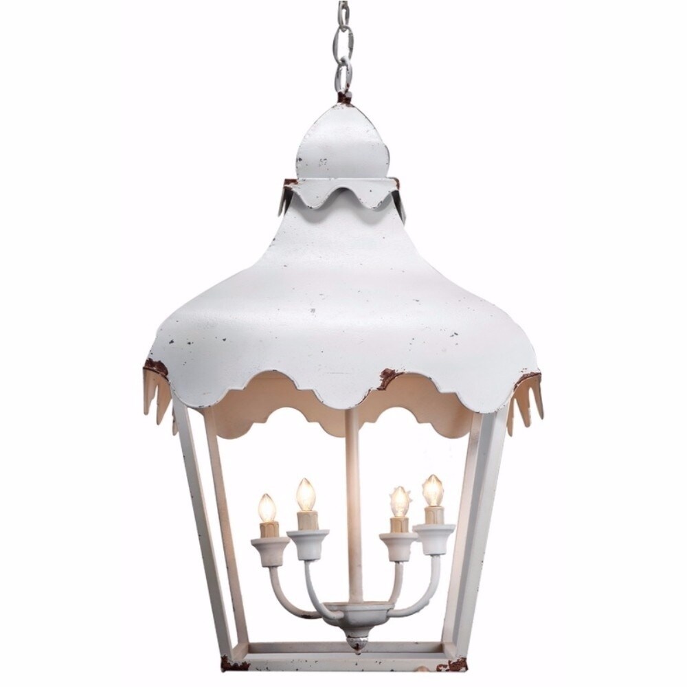 Vintage Style Four Light Metal Chandelier with Rustic Accents, White - Chandeliers For Bedrooms by Overstock.com