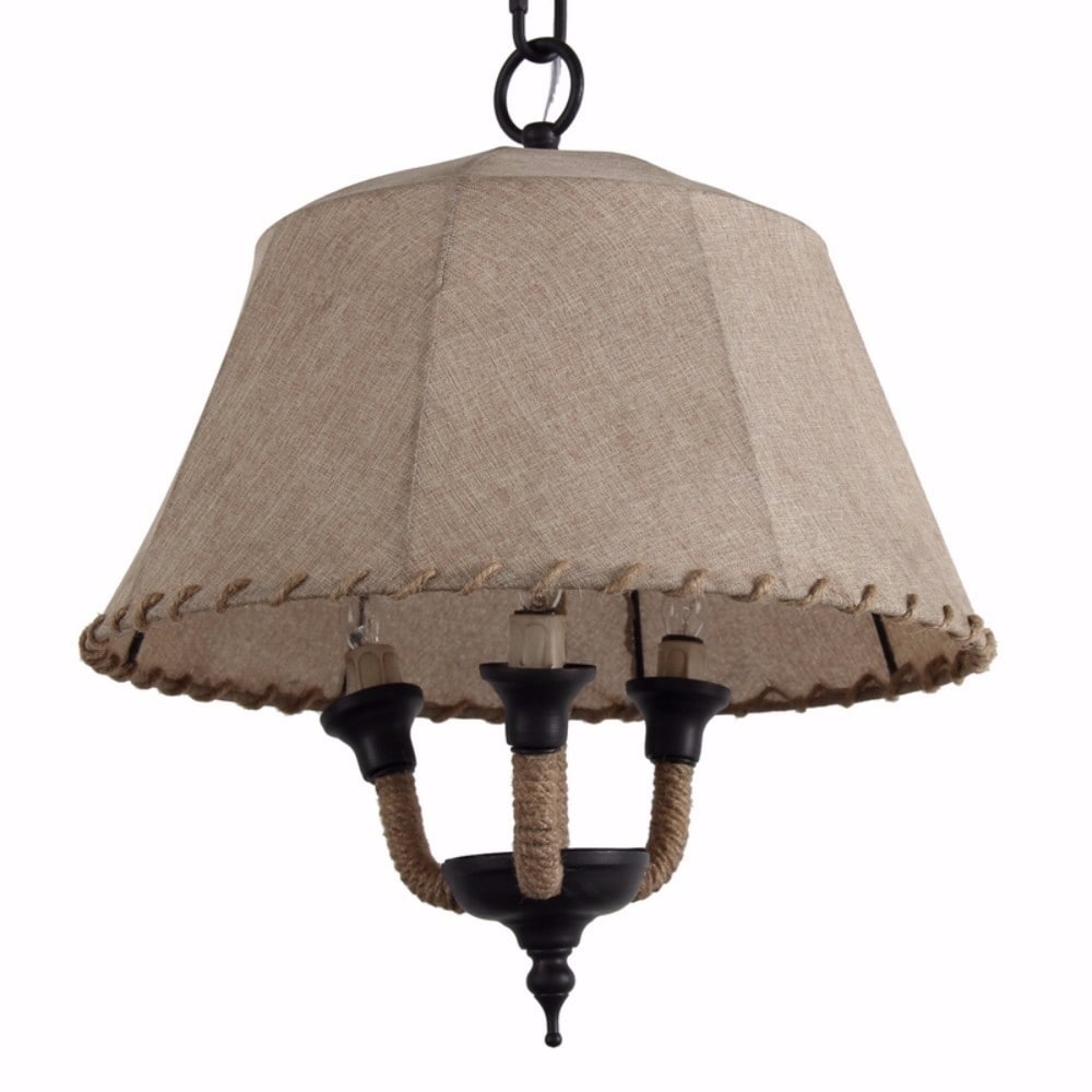 Lamp Shade Style Metal and Rope Chandelier, Brown - Chandeliers For Bedrooms by Overstock.com