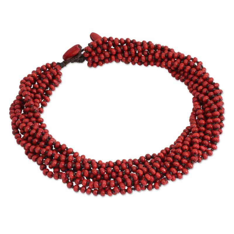 NOVICA Handmade Littleleaf Wood 'Bangkok Belle' Necklace (Thailand) - 19" min L - x 20.5" max L x 1" W