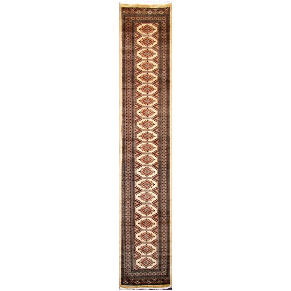 Handmade Herat Oriental Pakistani Hand-Knotted Tribal Bokhara Wool Runner (Pakistan) - 2'7 x 13'1