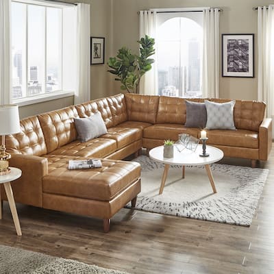 Odin Caramel Leather Gel L-Shape Sectional with Chaise by iNSPIRE Q Modern