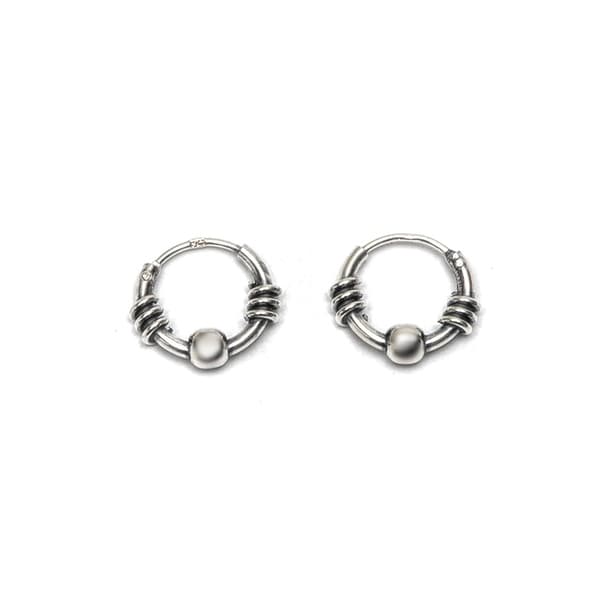 Bali Ball Hoop Simple .925 Sterling Silver Oxidized Earrings