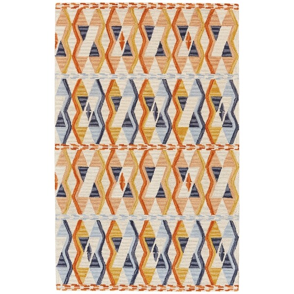Grand Bazaar Fariza Orange/Blue Wool Rug - 5' x 8'