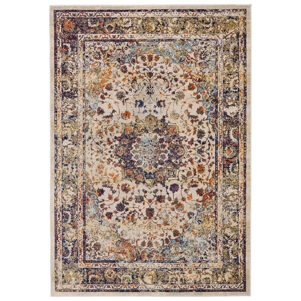 Grand Bazaar Pinston Cream/ Navy Wool Rug - 8' x 11'