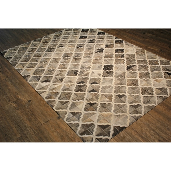 Multi Grey Handwoven Hair-on Hide Leather Rug - 7'6" x 9'6"