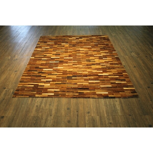 Hair-on Hide Leather In Tan Brown Felt Backing - 7'6" x 9'6"