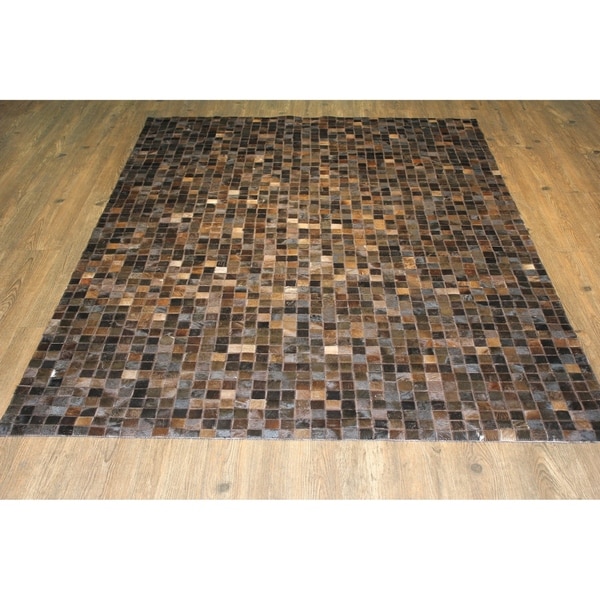 Dark Brown Hair-on Hide Leather Rug Felt Backing - 7'6" x 9'6"