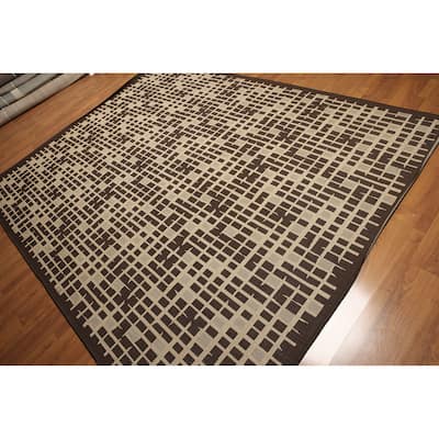 Industrial Boho Graphic Indoor/Outdoor Turkish Dhurry Rug - Brown/Beige Multi - 8' x 10'