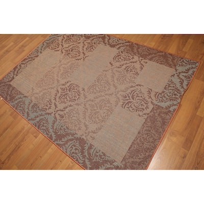 Turkish Dhurry Rust/Multicolored Boho Chic Damask Contemporary Indoor/Outdoor Rug (5'4 x 7'8) - Blue/Rust - 5'4" x 7'8"