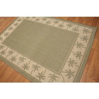 Indoor Outdoor Palm Trees Border Contemporary Turkish Dhurry Rug ...