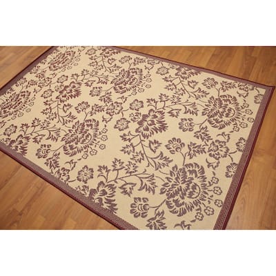 Floral Boho Indoor Outdoor Turkish Dhurry Rug - Burgundy/Beige - 5' x 7' - 5' x 7'