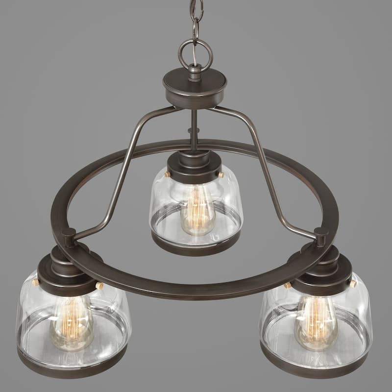 Judson Collection 3-Light Antique Bronze Clear Glass Farmhouse Chandelier Light - N/A