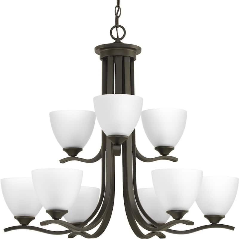 Laird Collection 9-Light Antique Bronze Etched Glass Traditional Chandelier Light