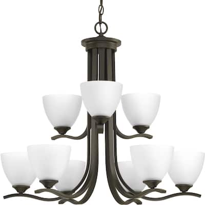 Laird Collection 9-Light Antique Bronze Etched Glass Traditional Chandelier Light
