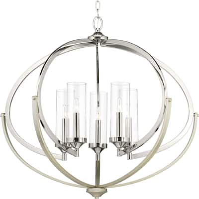 Evoke Collection 5-Light Polished Nickel Clear Glass Luxe Chandelier Light - N/A