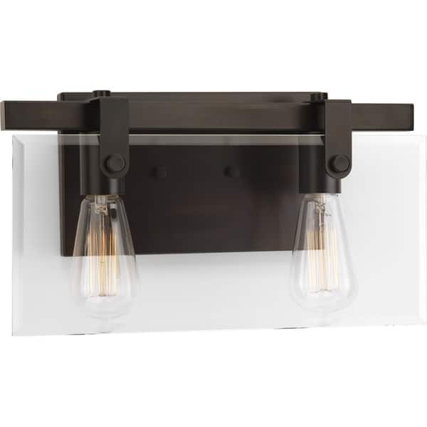 slide 1 of 3, Glayse Collection 2-Light Antique Bronze Clear Glass Luxe Bath Vanity Light