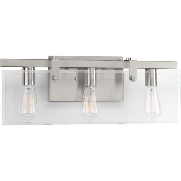 slide 2 of 4, Glayse Collection 3-Light Brushed Nickel Clear Glass Luxe Bath Vanity Light