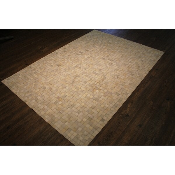 Multi Off-White Hair-on Hide Leather Rug with Felt Backing - 5' x 7'