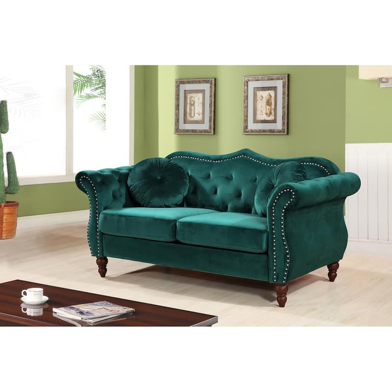 Gracewood Hollow Mantel Mid-century Nailhead Chesterfield Loveseat - 7'6" x 9'6" - Green