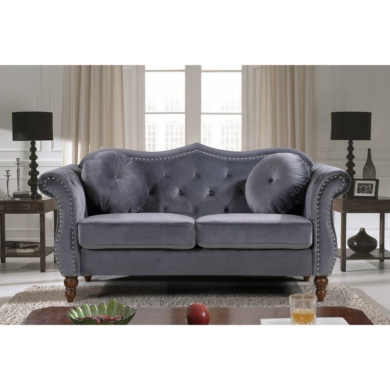 Gracewood Hollow Mantel Mid-century Nailhead Chesterfield Loveseat - 7'6" x 9'6" - grey