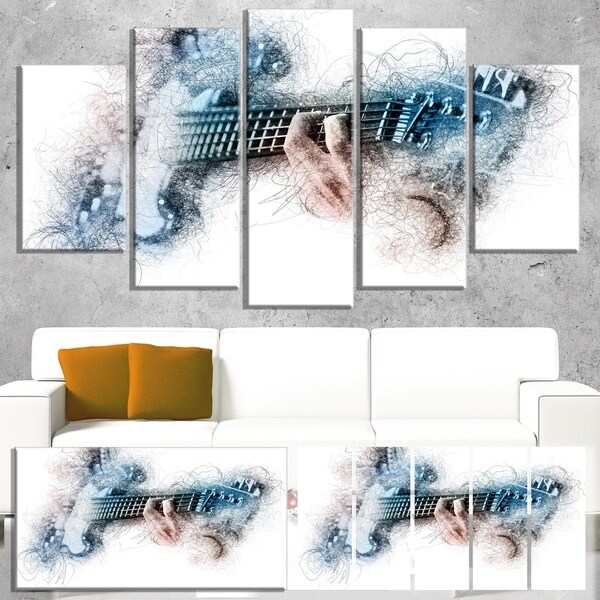 Designart 'Man Playing A Guitar Watercolor' Modern Canvas Wall Art Print