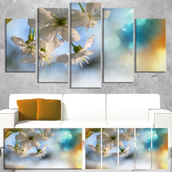 Designart 'White Blossoming Cherry Tree' Floral Artwork on Canvas