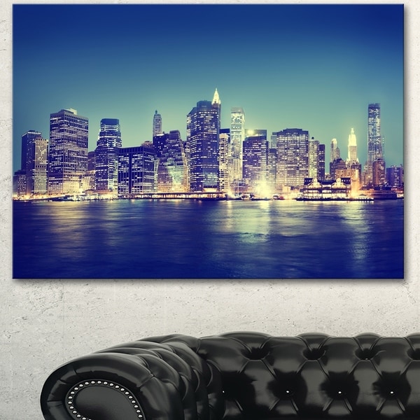 Designart 'New York City Evening Panorama' Extra Large Cityscape Wall Art on Canvas