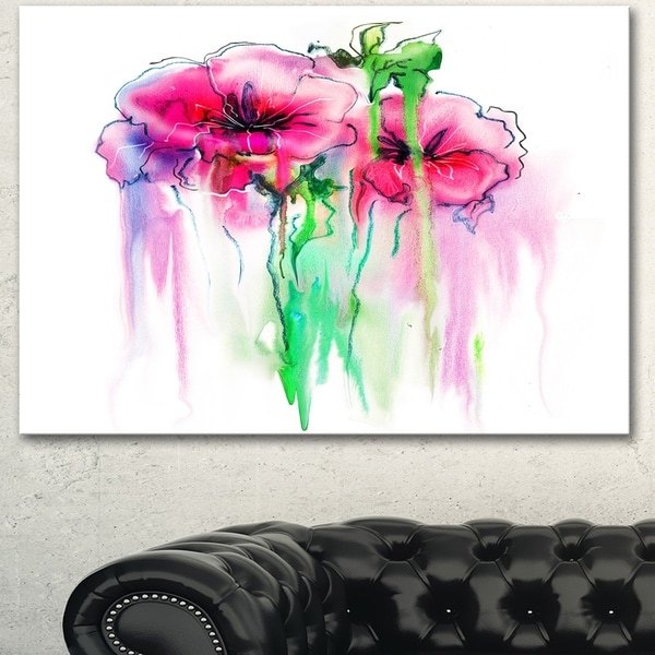 Designart 'Colorful Hand Drawn Red Flowers' Extra Large Floral Wall Art