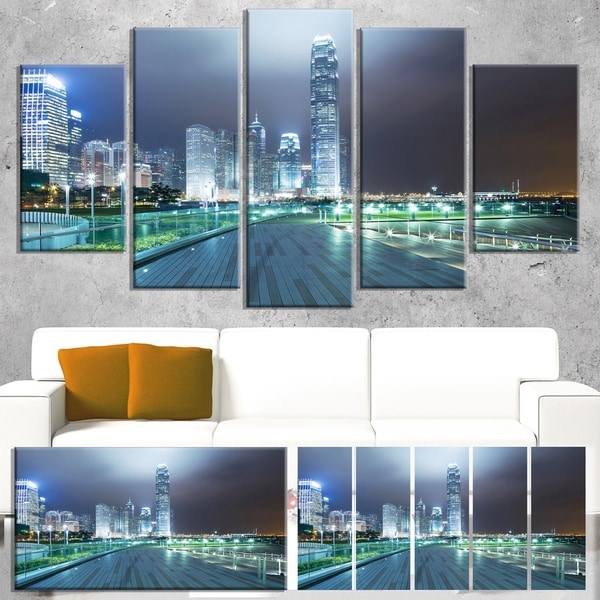 Designart 'Night Pathway in Modern City' Large Cityscape Art Print on Canvas