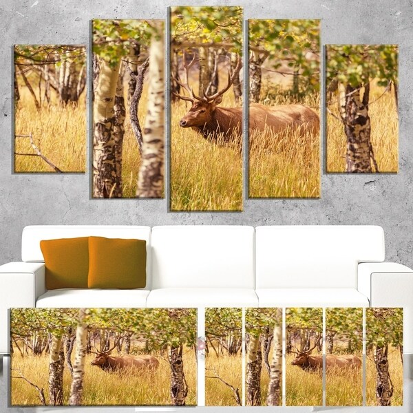 Designart 'Deer in Thick Forest Grassland' Oversized Landscape Canvas Art