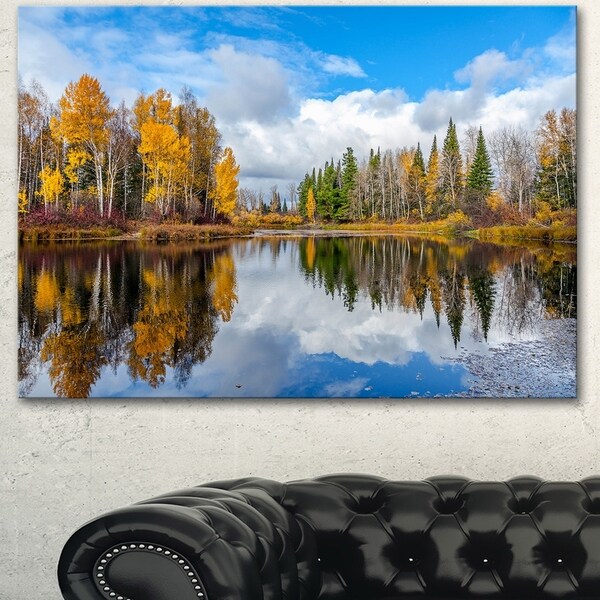 Designart 'Nice Autumn Trees With Forest Lake' Landscape Artwork Canvas Print
