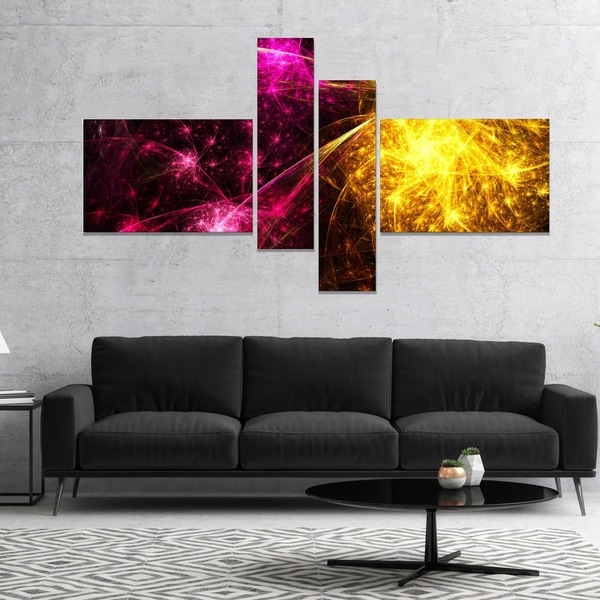 Designart 'Yellow Pink Colorful Fireworks' Abstract Canvas Art Print