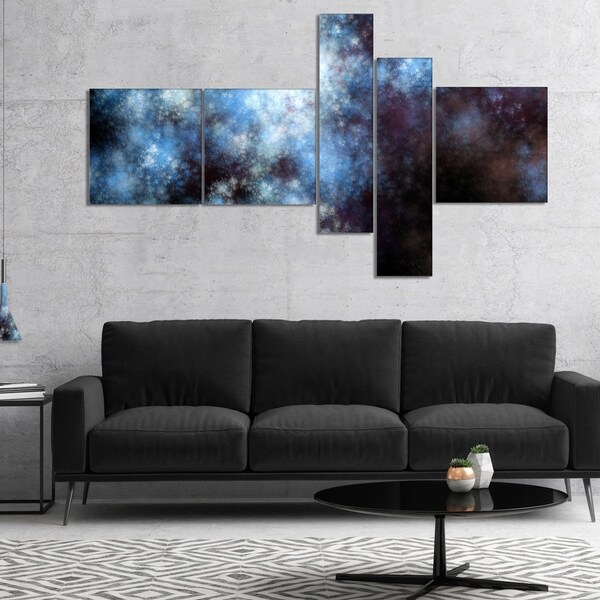Designart 'Blue White Starry Fractal Sky' Abstract Art on Canvas