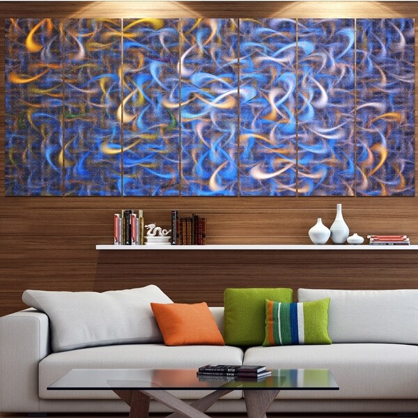Designart 'Blue Golden Watercolor Fractal Art' Abstract Art on Canvas