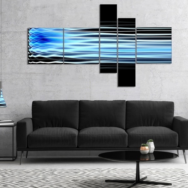 Designart 'Light Blue Fractal Waves' Abstract Art on Canvas