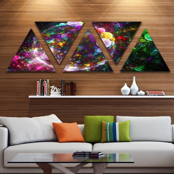 Designart 'Multi Color Fractal Spherical Bubbles' Contemporary Triangle Canvas Art Print - 5 Panels