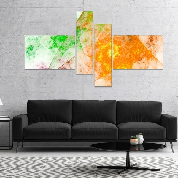Designart 'Green Yellow Rotating Polyhedron' Abstract Canvas Art Print