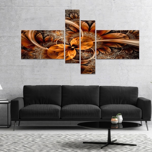 Designart 'Dark Orange Fractal Flower' Abstract Canvas Art Print